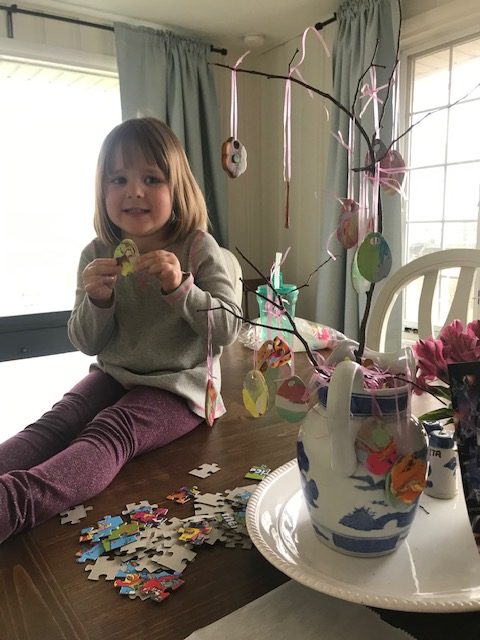 Margaret next to our Easter egg tree